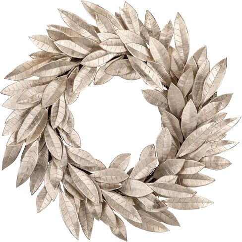 Christmas Wreath 16 Inch Aritificial Champagne Gold Bay Leaf Wreath with Glittered Berries Laurel Leaf Wreath Xmas Wreath for Front Door Holiday Christmas Party Decorations in Saudi Arabia