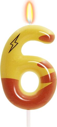 Lightning Print 6th Birthday Candles for Boys Girls, Yellow Pika Themed Cake Topper, Cartoon Themed Birthday Party Decorations Supplies (Number 6) in Saudi Arabia