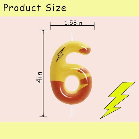 Lightning Print 6th Birthday Candles for Boys Girls, Yellow Pika Themed Cake Topper, Cartoon Themed Birthday Party Decorations Supplies (Number 6) in Saudi Arabia