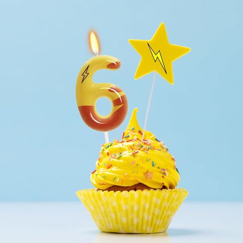 Lightning Print 6th Birthday Candles for Boys Girls, Yellow Pika Themed Cake Topper, Cartoon Themed Birthday Party Decorations Supplies (Number 6) in Saudi Arabia