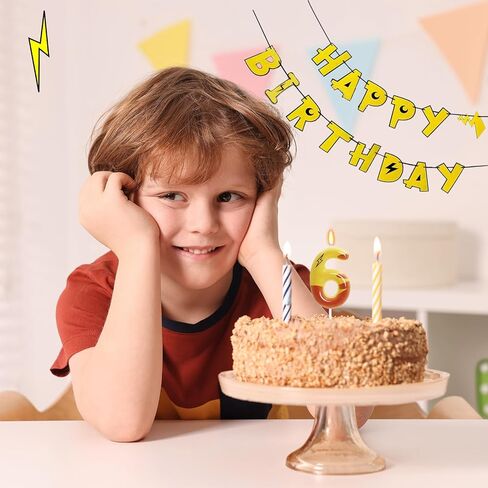 Lightning Print 6th Birthday Candles for Boys Girls, Yellow Pika Themed Cake Topper, Cartoon Themed Birthday Party Decorations Supplies (Number 6) in Saudi Arabia