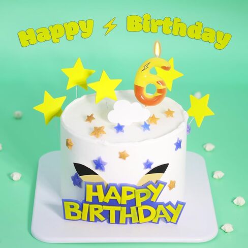 Lightning Print 6th Birthday Candles for Boys Girls, Yellow Pika Themed Cake Topper, Cartoon Themed Birthday Party Decorations Supplies (Number 6) in Saudi Arabia