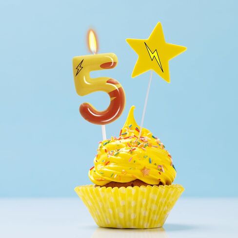Lightning Print 6th Birthday Candles for Boys Girls, Yellow Pika Themed Cake Topper, Cartoon Themed Birthday Party Decorations Supplies (Number 6) in Saudi Arabia
