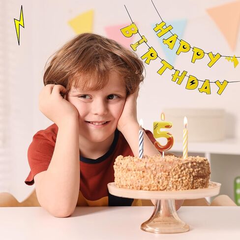 Lightning Print 6th Birthday Candles for Boys Girls, Yellow Pika Themed Cake Topper, Cartoon Themed Birthday Party Decorations Supplies (Number 6) in Saudi Arabia