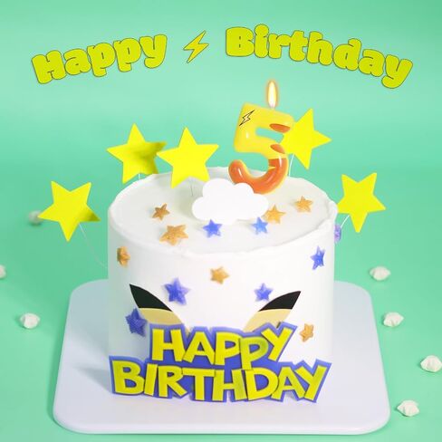 Lightning Print 6th Birthday Candles for Boys Girls, Yellow Pika Themed Cake Topper, Cartoon Themed Birthday Party Decorations Supplies (Number 6) in Saudi Arabia