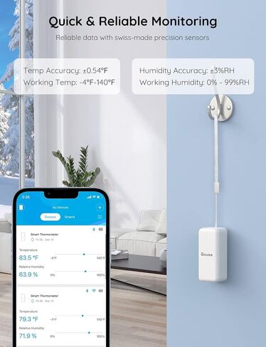 Govee WiFi مقياس حرارة الرطوبة 6 حزمة H5100، جهاز استشعار درجة الحرارة اللاسلكي الداخلي للرطوبة مع تنبيه إخطار التطبيق عن بعد، تصدير تخزين البيانات لمدة عامين، للمنزل، الدفيئة in Kuwait