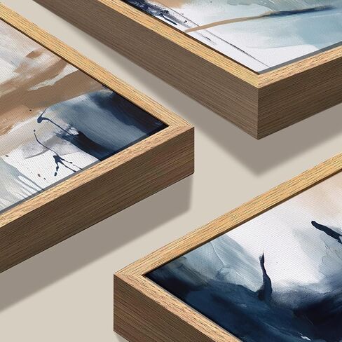 KBKBART Framed Canvas Wall Art Set of 3, Modern Abstract Framed Artwork for Wall, Navy Blue Art Wall Decor, Large Framed Art for Living Room, Mid-Century Modern Art Prints Painting for Bedroom, Office, Gallery - 16"x24" in Saudi Arabia