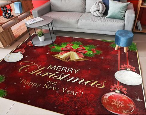 ALAZA Merry Christmas Snowflake Ball Snow Red Non Slip Area Rug 7' x 5' for Living Dinning Room Bedroom Kitchen Hallway Office Modern Home Decorative in Saudi Arabia