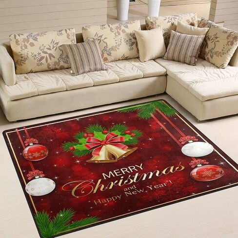 ALAZA Merry Christmas Snowflake Ball Snow Red Non Slip Area Rug 7' x 5' for Living Dinning Room Bedroom Kitchen Hallway Office Modern Home Decorative in Saudi Arabia