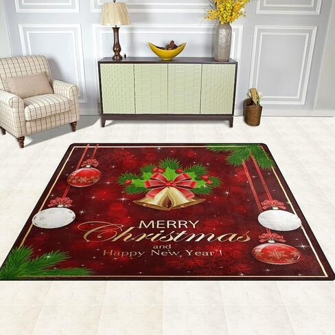 ALAZA Merry Christmas Snowflake Ball Snow Red Non Slip Area Rug 7' x 5' for Living Dinning Room Bedroom Kitchen Hallway Office Modern Home Decorative in Saudi Arabia