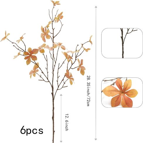6PCS Artificial Fall Stems Faux Branches with Leaves for Vase Fake Plants for Home Table Autumn Festival Thanksgiving Christmas Decor 28" in Kuwait