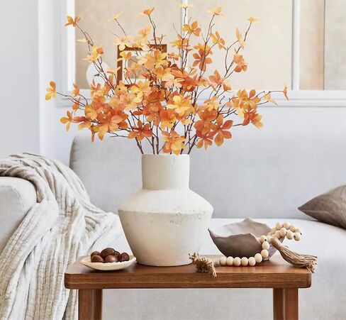 6PCS Artificial Fall Stems Faux Branches with Leaves for Vase Fake Plants for Home Table Autumn Festival Thanksgiving Christmas Decor 28" in Kuwait
