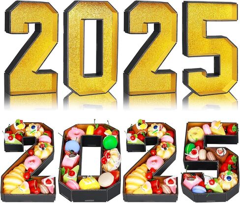 أرقام لوحة الفحم مقاس 14.2 بوصة 2025، 4 قطع من علبة الفحم الورقية القابلة للملء لتزيين حفلات عيد الشكر وعيد الميلاد وحاوية كب كيك حلوى الشوكولاتة in Saudi Arabia