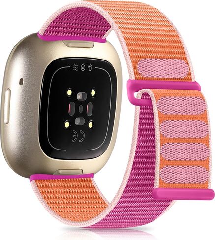 مجموعة من 4 أربطة من النايلون من Getino متوافقة مع Fitbit Sense & Versa 3 للنساء والرجال، سوار إكسسوارات للساعة الذكية بحلقة رياضية ناعمة قابلة للتعديل من أجل Fitbit Sense/Versa 3، أسود/أرجواني دخاني/أبيض/وردي وردي in Kuwait