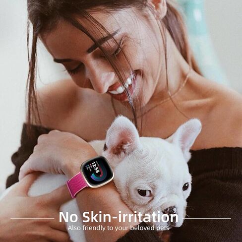 مجموعة من 4 أربطة من النايلون من Getino متوافقة مع Fitbit Sense & Versa 3 للنساء والرجال، سوار إكسسوارات للساعة الذكية بحلقة رياضية ناعمة قابلة للتعديل من أجل Fitbit Sense/Versa 3، أسود/أرجواني دخاني/أبيض/وردي وردي in Kuwait