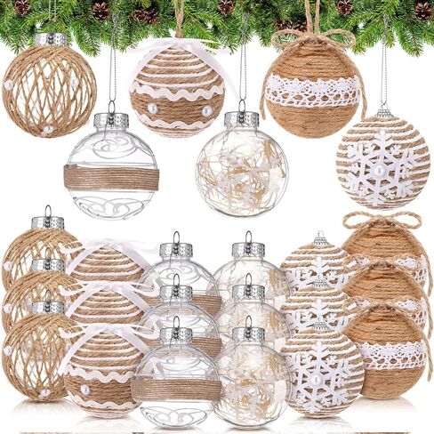 Syhood 24 Pcs Burlap Christmas Ball Ornaments 2.76 Inch Rustic Farmhouse Christmas Tree Ornaments Decoration Natural Jute Rope Hanging Balls Boho Christmas Ornaments for Xmas Tree Party Holiday Decor in Saudi Arabia