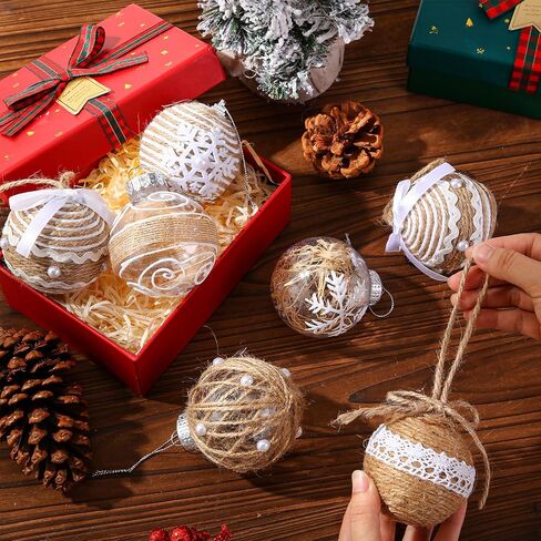 Syhood 24 Pcs Burlap Christmas Ball Ornaments 2.76 Inch Rustic Farmhouse Christmas Tree Ornaments Decoration Natural Jute Rope Hanging Balls Boho Christmas Ornaments for Xmas Tree Party Holiday Decor in Saudi Arabia