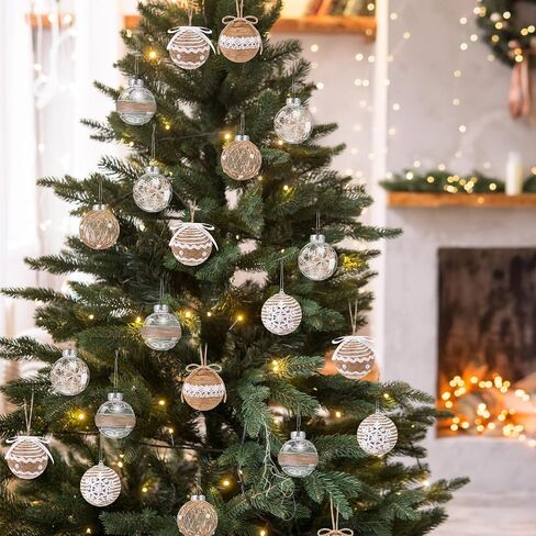 Syhood 24 Pcs Burlap Christmas Ball Ornaments 2.76 Inch Rustic Farmhouse Christmas Tree Ornaments Decoration Natural Jute Rope Hanging Balls Boho Christmas Ornaments for Xmas Tree Party Holiday Decor in Saudi Arabia