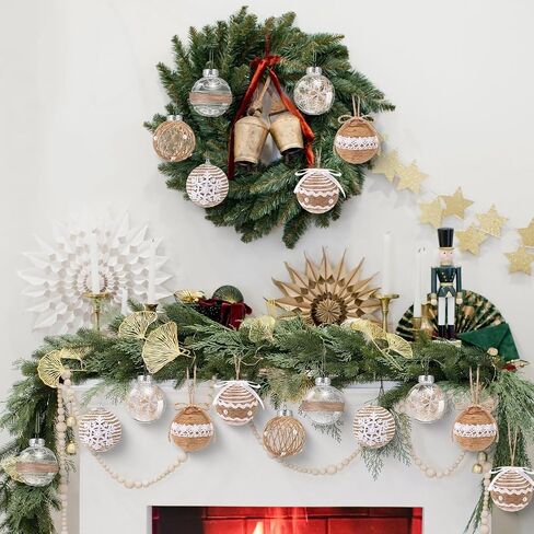 Syhood 24 Pcs Burlap Christmas Ball Ornaments 2.76 Inch Rustic Farmhouse Christmas Tree Ornaments Decoration Natural Jute Rope Hanging Balls Boho Christmas Ornaments for Xmas Tree Party Holiday Decor in Saudi Arabia