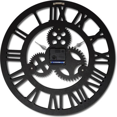 Antique Vintage 16" Round Wall Clock, Wooden Handmade 3D Gear Design (Gold with Roman Numerals) in Saudi Arabia