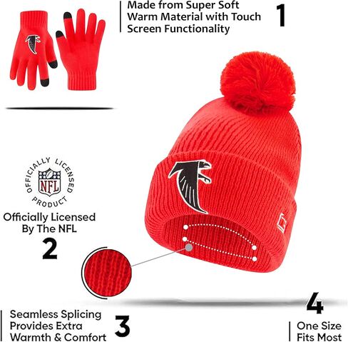 Ultra Game Adults Unisex NFL Official Super Soft Heritage Logo Winter Beanie Knit Hat with Extra Warm Touch Screen Gloves in Kuwait