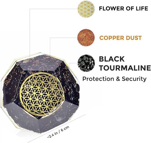 E-Energy Protection Dodecahedron Crystal Orgone Energy Generator Flower of Life Healing Crystal Balancing Chakra (Black Tourmaline) in Saudi Arabia