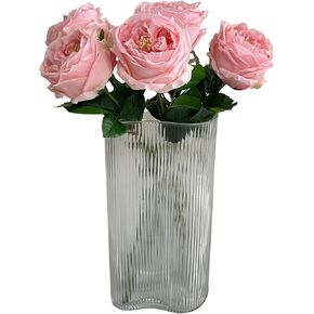 Real Touch Rose Hot Pink Flower - 5 Pcs Silk Austin Rose Artificial Flower, Big Bloom Faux Peony for Home Table Centerpiece Decoration, Fake Fuchsia Rose Realistic Bouquet Flower Arrangement
