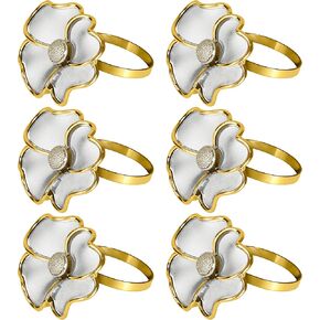 Flower Napkin Rings - Non-Rust, Elegant Napkin Holders for Paper Napkins and Table Cloths for Casual Dinner, Christmas, St Patrick's Day, Thanksgiving Decorations - Red Set of 12