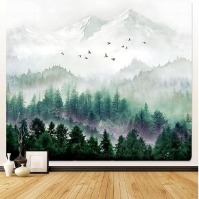 OIOVOIO Mountain Forest Tapestry,Nature Scenery Backdrop,Misty Forest Wall Decor,Green Tree Landscape Foggy Fir Pine Forest Banner for Living Room Bedroom Inhouse,59 x 51Inch