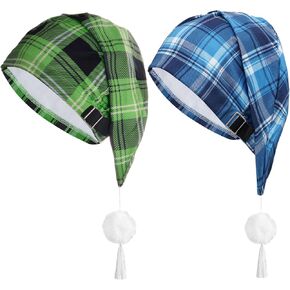2pcs Men's Night Sleeping Cap Pajama Cap Adjustable Sleeping Cap with Pom Ball and Tassel Men Women Daily Use Christmas