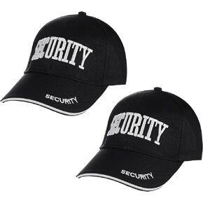 ramede 2 Pcs Black Security Hats Baseball Cap Security Guard Hat Front White Cotton Embroidery Adjustable Security Equipment Cap for Men Women Party Accessories
