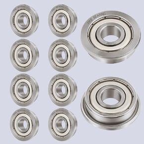 XIKE 10 Pcs FR188ZZ Flanged Bearings 1/4" x1/2" x3/16，Double Shield Seals Metal and Pre-Lubricated, Chrome Steel Deep Groove Ball Bearing.