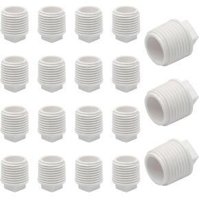 20Pack 1/2 Inch PVC Male Threaded Pipe End Cap, PVC Male Threaded Pipe Plug, PVC Cleanout End Cap Plug, PVC NPT Male End Cap Adaptor for Plumbing Water Line