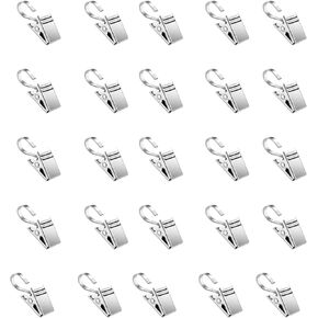 25 PCS Curtain Hooks Curtain Clips with Hook,Stainless Steel Clips for Hanging,Light Clips for Christmas String Lights Photo Art Craft Display Home Decoration,Garden Courtyards Decoration(Silver)