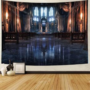 Simsant Castle Night Tapestry Fantasy Medieval Town Church Palace Wall Hangings Tapestry for Bedroom Gothic Style Castle Tapestries for Living Room Office Dorm Man Cave Background 80"x60" RGTZZSI9
