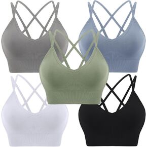Sykooria Women's 3 Pack High Support Sports Bras Strappy Cross Back Padded Wokout Running Yoga Gym Bra