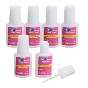 6PCS Brush on Nail Glue for Acrylic Nail Tips, Long Lasting Nail Glue Adhesive Super Bond (10g/pc)