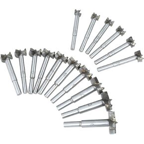 Tbest Forstner Bit Set Wood Drill 15-35mm 16pcs Carbide Forstner Bits High Speed Steel Flat Wing Drilling Hole Hinge Cemented Carbide Carbon Woodworking Drill Bit Counterbore