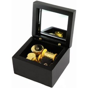 Wind-Up Wooden Music Box with Gold-Plating Movement in,Lilium from Elfen Lied,Black