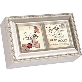 Cottage Garden Sister Champagne Silver Rope Trim Inspirational Petite Music Box Plays Amazing Grace