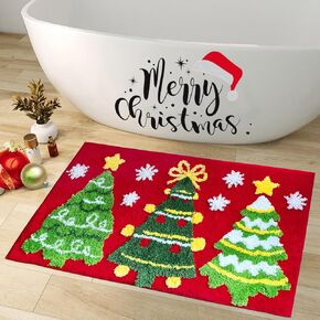 Baccessor Christmas Tree Bath Rugs Mat Colorful Pine Tree Plush Non Slip Water Absorbent Washable Red Green Bathroom Rugs Mats for Christmas Bathroom Bedroom Holiday Decor 20 x 32 Inch
