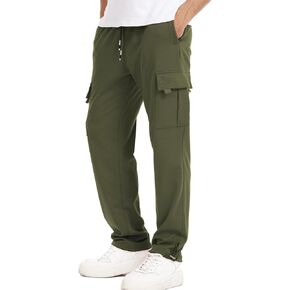 Suwangi Mens Cargo Pants Loose Waist Relaxed Fit Outdoor Elastic Bottom Pants Athletic Drawstring Multiple Pockets Joggers