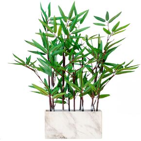 365 Blooming Decor 18 inch Tall Rectangular Potted (Marble Pattern) Faux Black Bamboo Plant-Luxury Artificial Black Bamboo Tree in Marble Pattern Pot for Home, Office, Kitchen, Counter Top, Zen Decor.