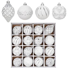 16PCS Shatterproof Christmas Ball Ornaments Set, Hand-Painted Holiday Decor with Assorted Sizes & Designs for Christmas Tree Thanksgiving Party Decoration, Red-White