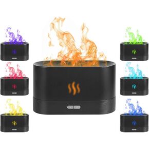 Flame Air Humidifier, 180ml Essential Oil Aroma Diffuser, Ultrasonic Flame Air Diffuser, Fire Mist Humidifier with 2 Brightness & No Water Auto-Off for Room Bedroom Office Home Yoga Spa, Black