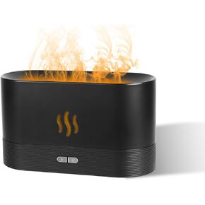Flame Air Humidifier, 180ml Essential Oil Aroma Diffuser, Ultrasonic Flame Air Diffuser, Fire Mist Humidifier with 2 Brightness & No Water Auto-Off for Room Bedroom Office Home Yoga Spa, Black in Kuwait