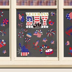 Veterans Day Stickers for Window Stickers Gnome USA Flag Star Heart Window Decals for Veterans Day Home Party Supplies 6 Sheets