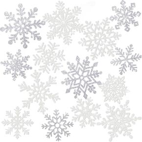Frozen Christmas Snowflake Decorations Indoor, 50Pcs Glitter White and Silver Snowflakes Decorations Set Hanging Snowflake Ornaments for Holiday Home Winter Wonderland Christmas Snowflakes Décor