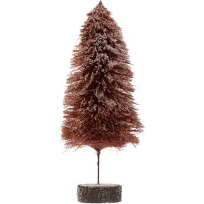 Creative Co-Op Sisal Bottle Brush Tree with Wood Slice Base with Snow Finish, Mulberry