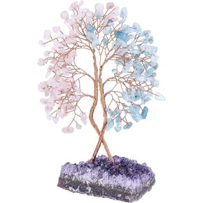 Healing Double Trunks Crystal Tree with Natural Amethyst Base, Feng Shui Money Bonsai with Positive Energy Wedding Home Decor for Wealth and Luck, Fluorite & Citrine in Saudi Arabia